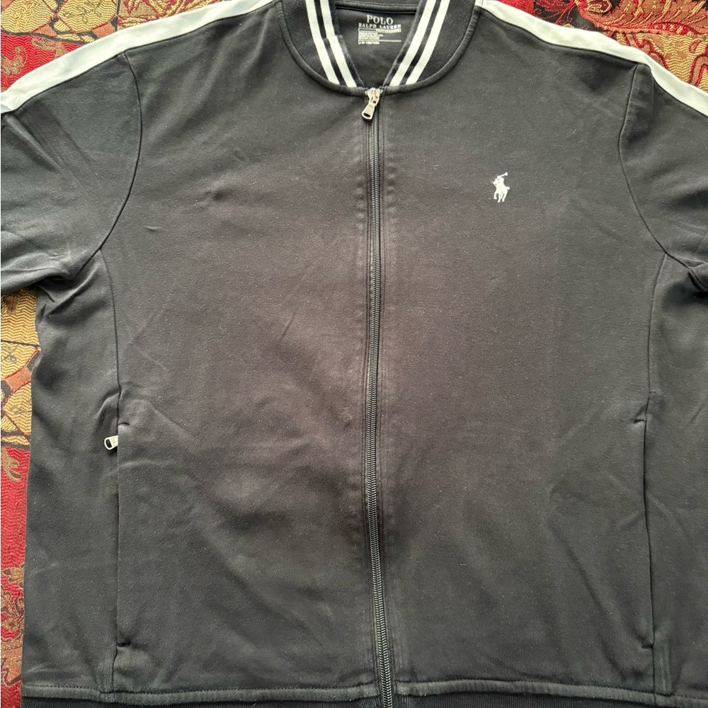 Polo Ralph Lauren Performance Black/White-Striped Zip Up Track Jacket
